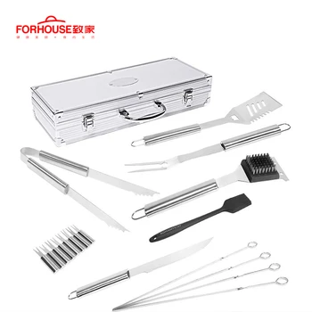 

25pcs/set BBQ Tools Stainless Steel Barbecue Cookware Set Utensil Accessories Cooking Tools Kit with Carry Box Large Size