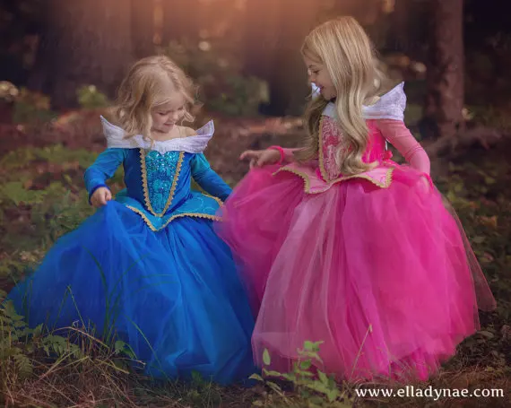 

New arrival princess girls Sleeping beauty dress Princess Aurora Elsa Cinderella Pink blue dress for Party Wedding dress