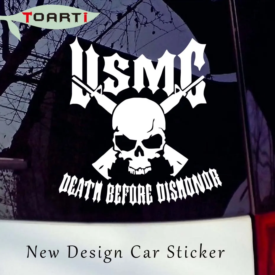 

Usmc Marines Vinyl Car Styling Sticker Skull With Guns Art Design Laptop Decal Self Adhesive Removable Waterproof Car Decoration