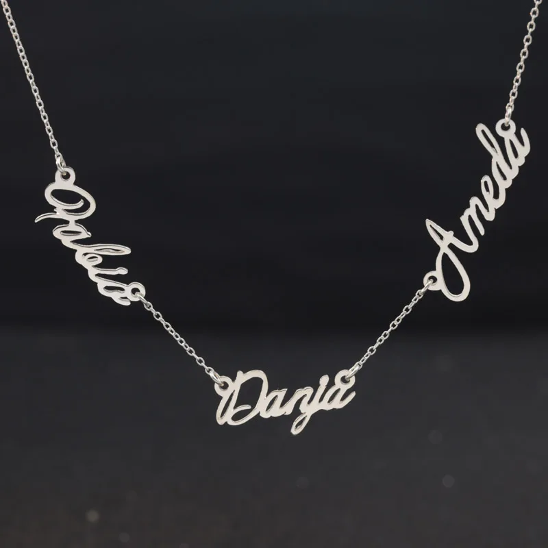 3 Nameplates Customized 925 Solid SilverNecklace Personalized Three Name Pendants Family Necklace Women Fashion Name Jewelry