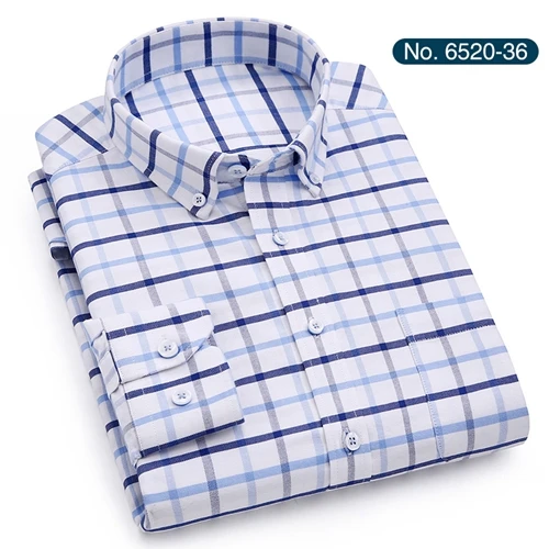 Весенние новые печатные/клетчатые Оксфордские деловые повседневные мужские рубашки хлопковые клетчатые рубашки с длинным рукавом и воротником на пуговицах - Цвет: A6520-36