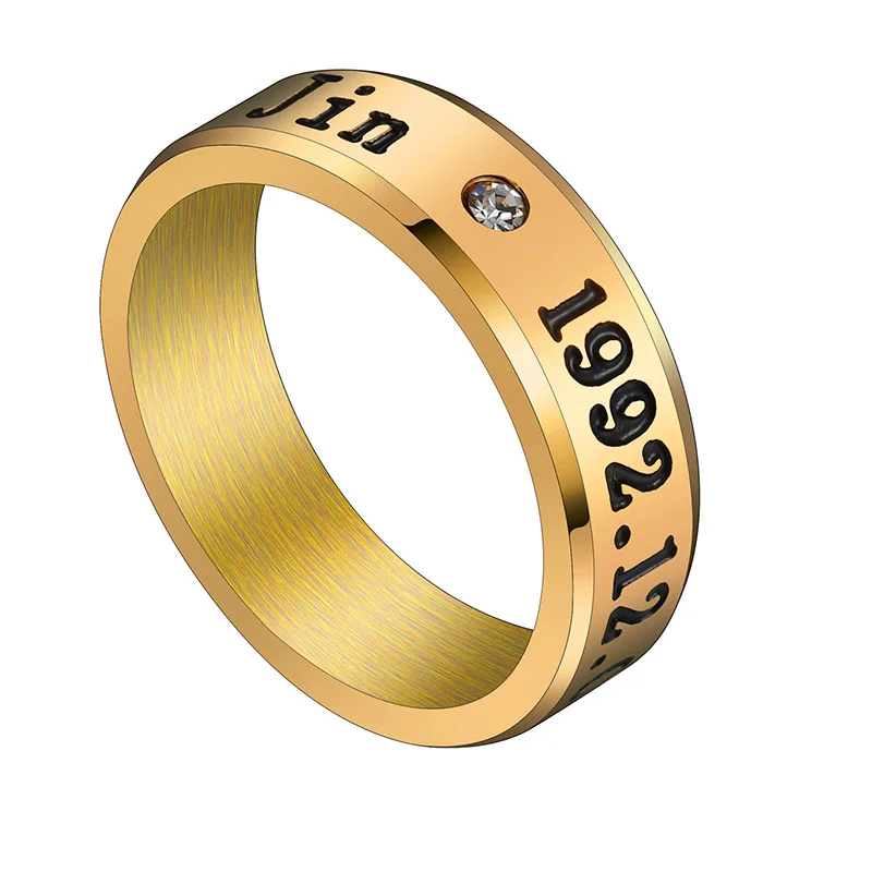 gold Jin Auxauxme Titanium Steel Rap Monster Zircon Rings Gold Wedding Promise Ring For Women Men Engagement Jewelry Gift - Цвет основного камня: gold Jin