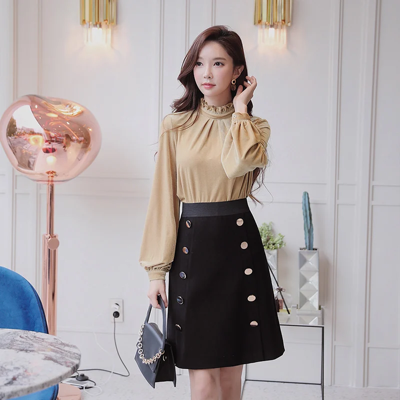 

Dabuwawa New Casual Black A-Line High Waist Skirts for Girls Women Office Lady Fall Winter Double Breastd Midi Skirts D18DSK012