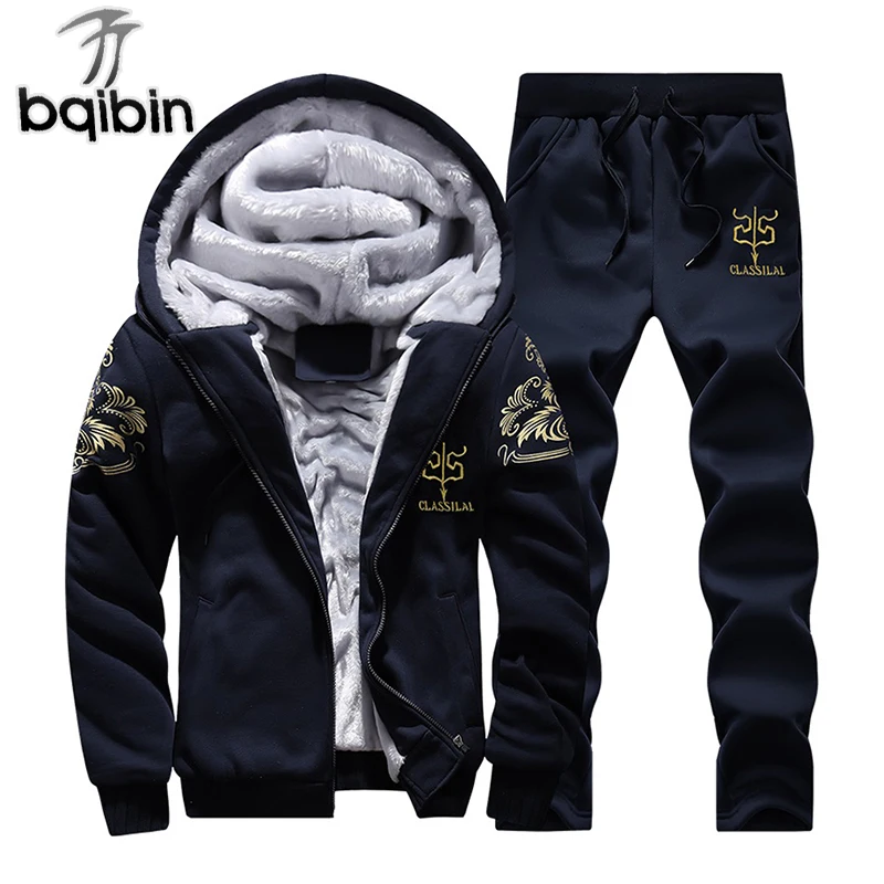 

Men Tracksuit Set Winter Fleece Hood Jacket+Pants Sweatshirts 2 Piece Set Hoodies Sporting Coat SportSet Sportswear 4XL