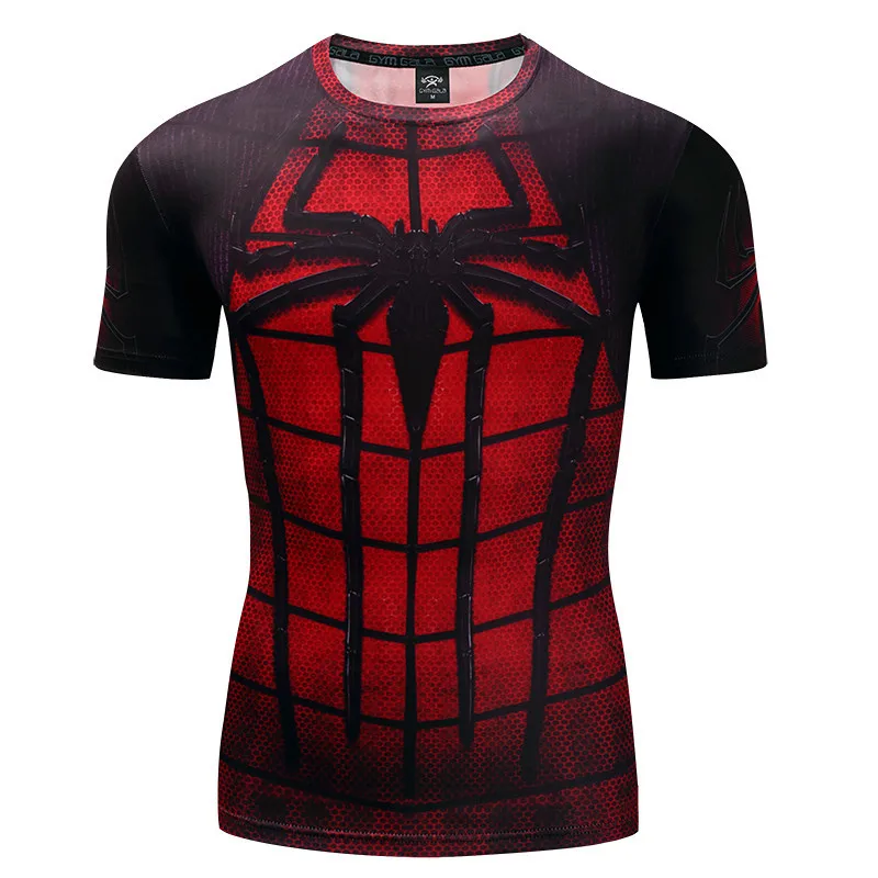 Быстросохнущая Мужская футболка тренажерные залы фитнес тонкие Топы 3D супергерой Человек-паук рубашка с коротким рукавом футболка лето - Цвет: FIG