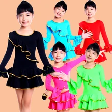 Обувь для девочек одежда с длинным рукавом Костюмы для латиноамериканских танцев платье для танцев 95-155 см детские-Необычные-платье Дети Костюмы для латиноамериканских танцев Костюмы для бальных танцев платье Костюмы для бальных танцев Танцы samba костюм