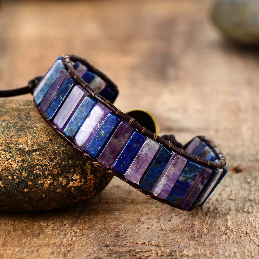 

Hiphop Bracelets Femme Tube Lapis Lazuli Quartz Leather Wrap Bracelet Beaded Couples Bracelet Bestfriend Gifts Dropship