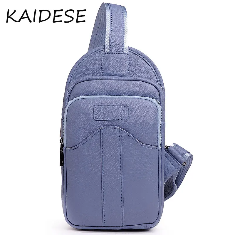 

KAIDESE 2017 new casual Unisex leather jacket chest travel carry large capacity single bag head layer cowhide zipper chest pack