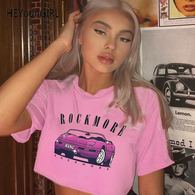 

HEYounGIRL Casual Loose Printed Tee Shirt Women Pink Cute Korean Style T Shirt Ladies Harajuku Cotton Woman Tshirt Top Summer