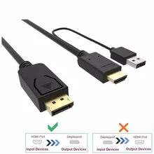 HDMI to DisplayPort Adapter Converter 2M cable with usb power  4k hdmi to dp Adaptor for HDMI 