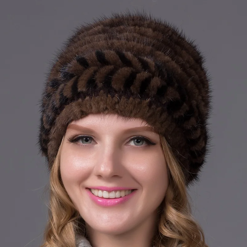 Женские шапки из натурального меха норки, женские зимние шапки, модные теплые шапки - Цвет: Хаки