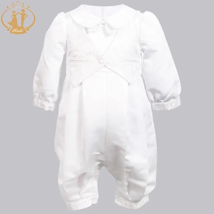 Nimble/Одежда для новорожденных мальчиков, хлопковый однобортный Детский комплект с длинными рукавами, Одежда для новорожденных, платье для крещения - Цвет: Белый
