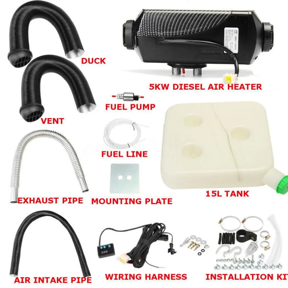 5000W 12V Air Diesel Heater With Vent Duct Pipe Low Fuel Consumption Air Parking Heater For Car Trucks Boat Bus