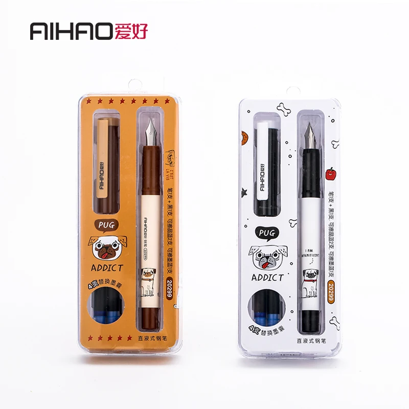 

AiHao New Arrival High Quality 2/Set Good Packag Plastic Handle Alloy Point Fountain Pen ink Changeable Smooth Free Shipping