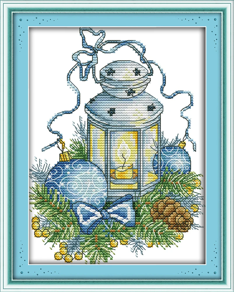 

The blue Christmas lights cross stitch kit aida 14ct 11ct count printed canvas stitches embroidery DIY handmade needlework