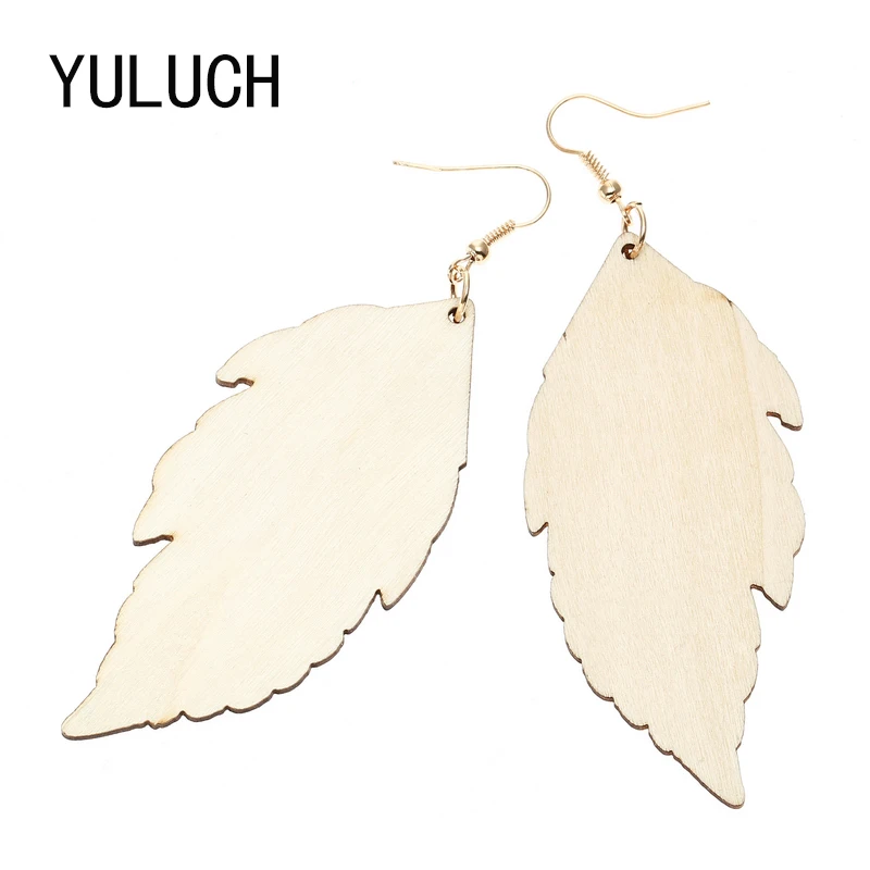 

YULUCH Natural Wood Earrings For Woman Leaf Shape Minimalistic Art design Sweet Girl Accessories