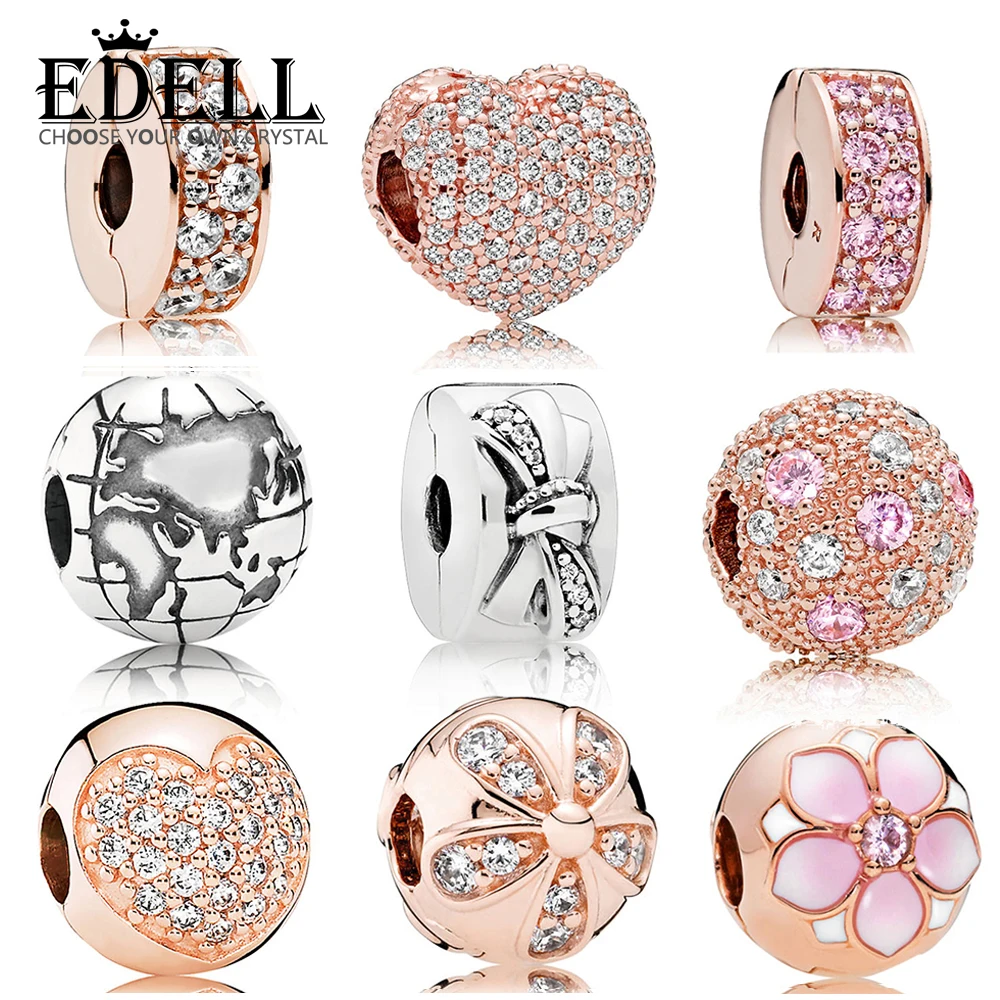 

EDELL 100% 925 Sterling Silver Genuine ROSE PAVE HEART CLIP CHARM PINK COSMIC STARS OPEN MY HEART Dazzling Daisies Fixed SHINING