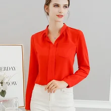 Blusas Promotion Plus Size Korean 2018 New Women Polyester Blouse Shirt Sleeve Pure Tops with Pocket All Match Female Clothing