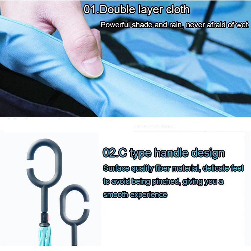 Reverse Umbrella Folding Double Layer Inverted Windproof C Handle Windproof Rain Car Umbrellas For Women Rain Gear