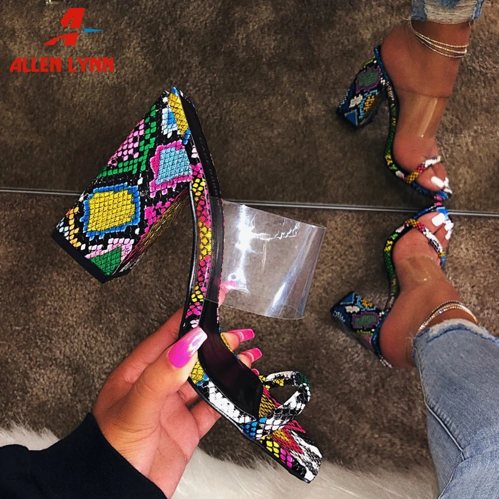 

ALLENLYNN New INS Hot Colorful Fretwork Mules Women 2019 Transparent Slides High Heels Slippers Women Party Shoes Woman 37-42