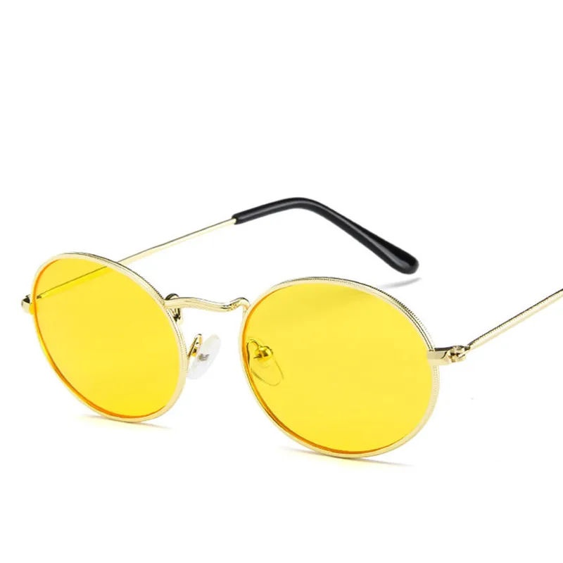 Женские классические розовые Светоотражающие Овальные Солнцезащитные очки для женщин и мужчин в ретро-стиле, металлическая оправа, зеркальное покрытие, солнцезащитные очки для женщин - Цвет линз: Цвет: желтый
