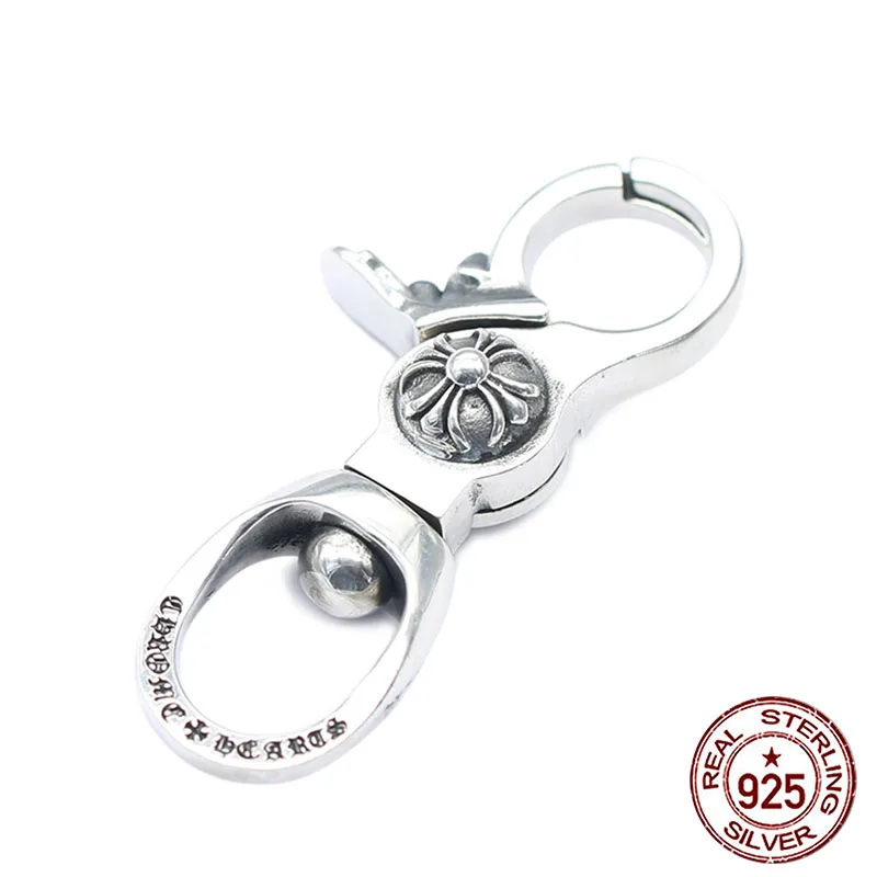

100% S925 sterling silver key chain personalized retro jewelry punk style cross shape send lover's gift 2018 new hot