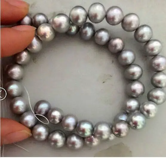 

super natural 9-10MM south sea silver gray pearl necklace 18inch14KGP