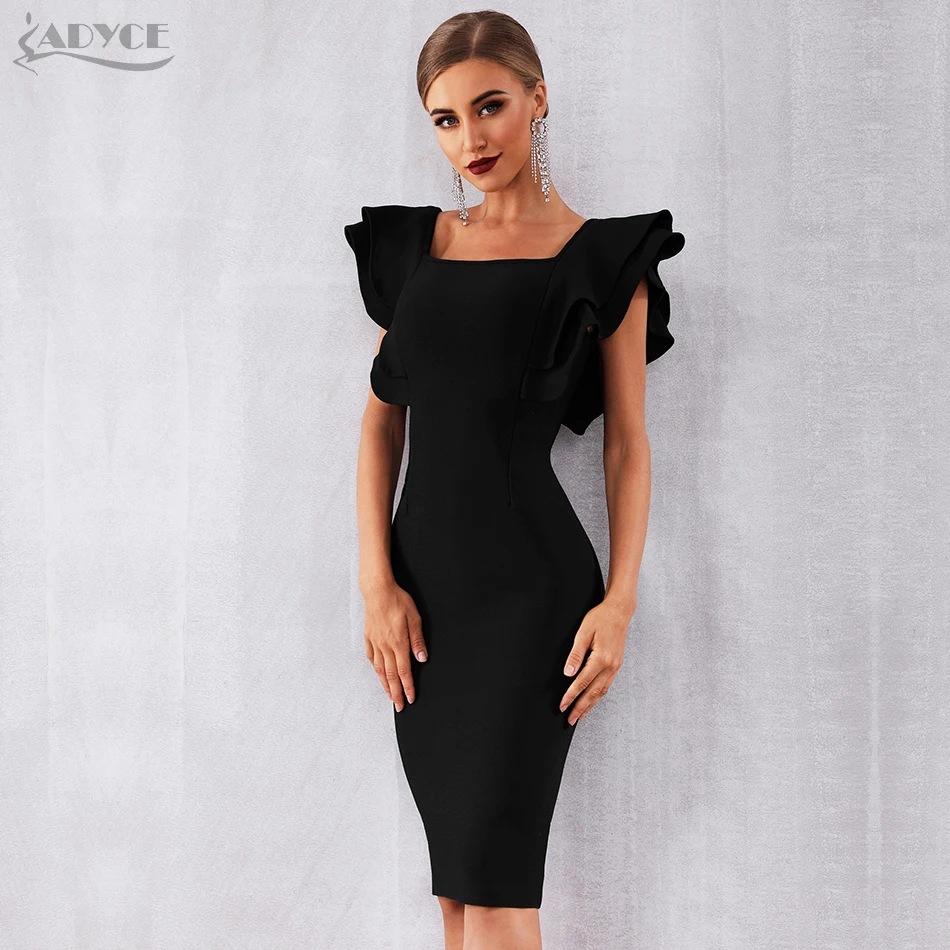 Adyce 2019 New Arrive Summer Women Celebrity Party Bandage Dress Vestido Sexy Black Ruffles Butterfly Sleeve Bodycon Club Dress