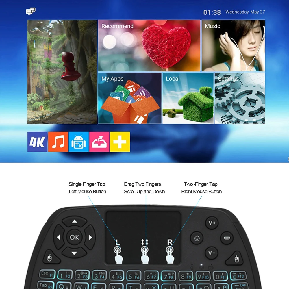 2.4GHz Wireless Gaming Russian Keyboard Touchpad Mouse Handheld Remote Control Backlight for Androi