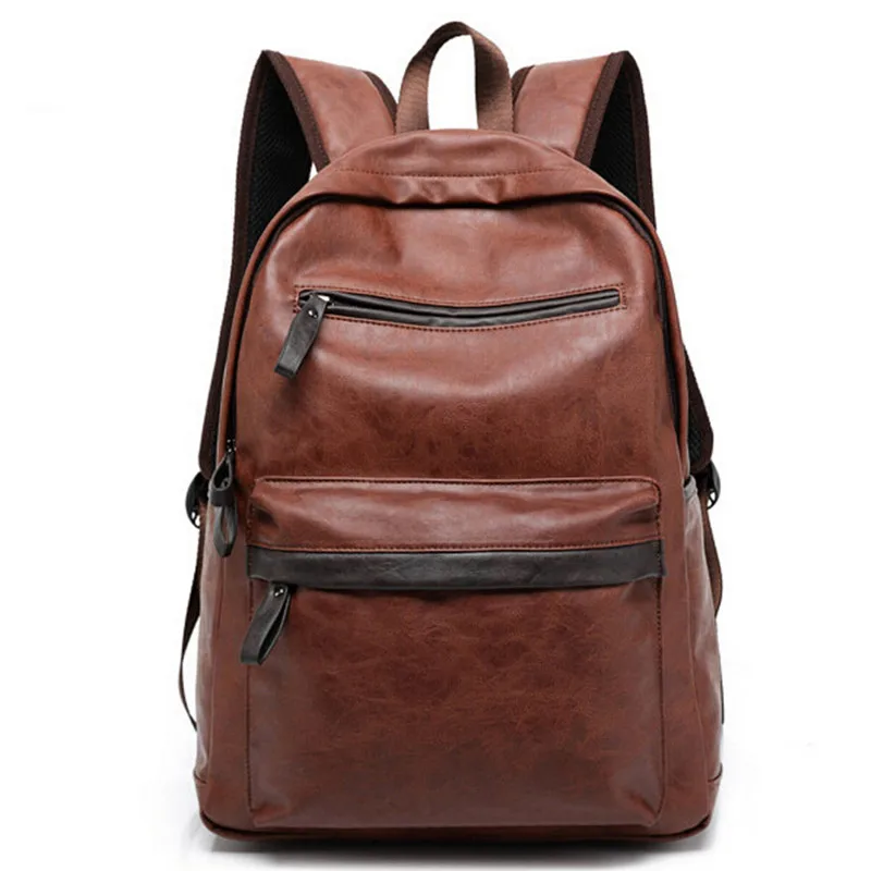 Men High Quality PU Leather Fashion Backpack School Daily Backpack