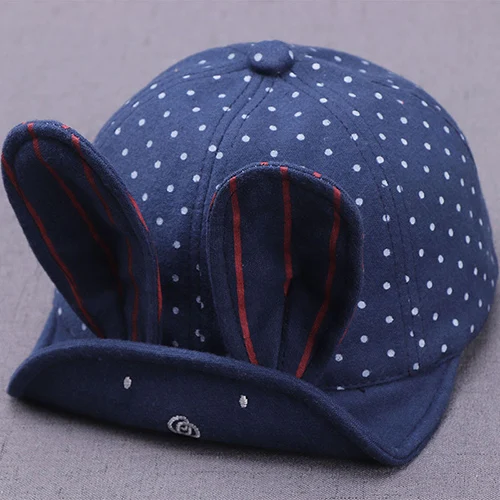 Hylidge Autumn New Korean Baby Hat Infant Toddler Flip Hat Cotton Printed Girl Boy Baseball Cap Cute Rabbit Ears Baby Hats - Цвет: Blue