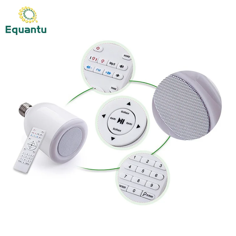 Equantu E27 светодиодная лампа Коран цифровой динамик беспроводная Bluetooth Рамадан