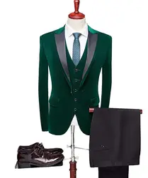 Мужской костюм на заказ, бархатные винно-красные брючные костюмы, деловой офисный зеленый парадный смокинг, костюм для работы, 3 комплекта