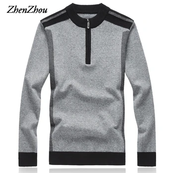 

2019 New Autumn Winter Cashmere Men Sweater Business Zipper Plus Size Patchwork Pullover Mens Knitted Sweaters M-8XL Top Quality