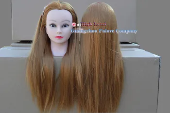 

Free shipping gold color 24inch 65cm training head Styling 10% Human real hair Hairdresser mannequin head with hair free clamp