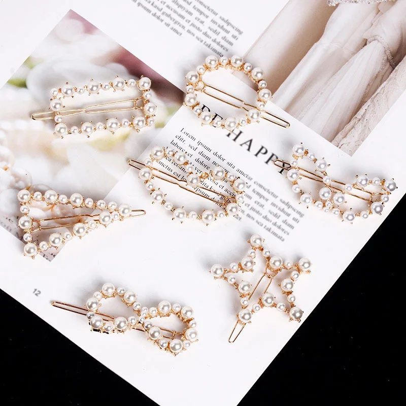 

Japanese and Korean Version of The Temperament Bow Geometric Pearl Hairpin Fashion Temperament Word Clip Liu Seaside Clip