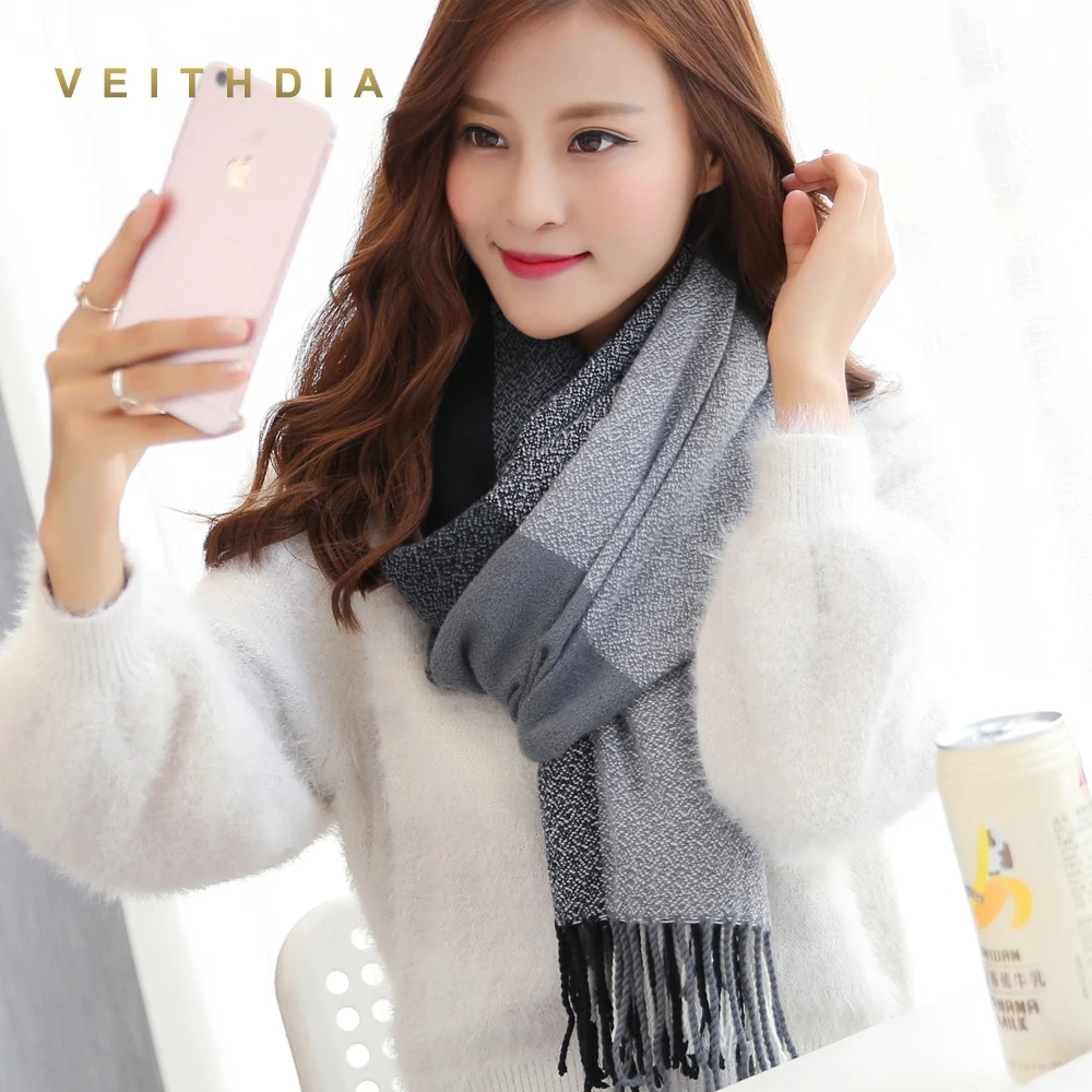 VEITHDIA 2018 Autumn Winter Female Wool Scarf Women Cashmere Scarves Wide Lattices Long Shawl Wrap Blanket Warm Tippet wholesale