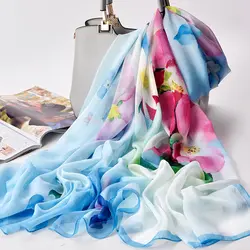 100% шарф из натурального шелка для Для женщин 2019 принт натурального шелка бандана платки и палантины женские шарфы из чистого шелка фуляр Femme