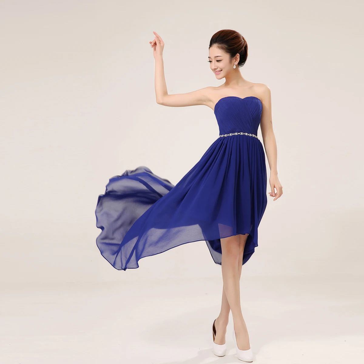 Женское асимметричное платье SSYFashion короткое шифоновое подружки невесты без