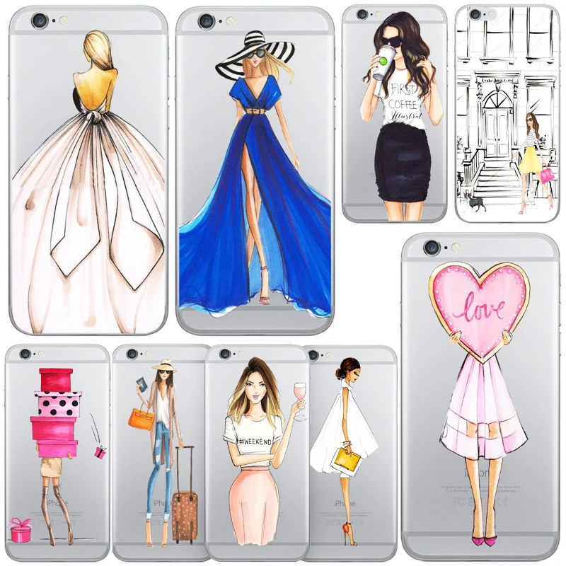 Beautiful Girl drink coffee Design Case For iphone 6 Case For iphone 6S 6 Plus 5 5S SE Transparent TPU Cover Fashion Phone Cases