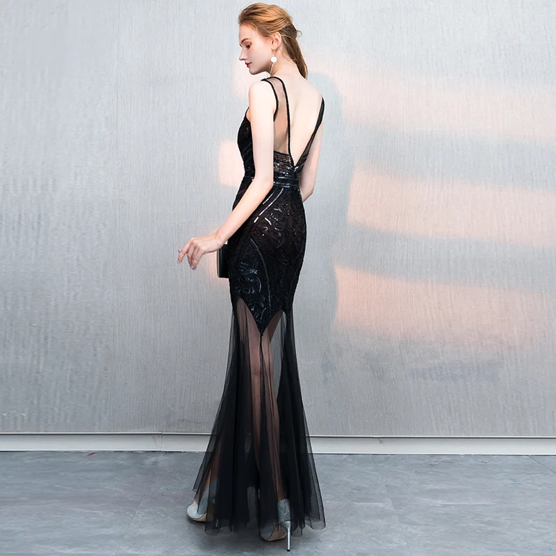 Женское вечернее платье с открытой спиной Robe De Soiree Черное вечерние платья со