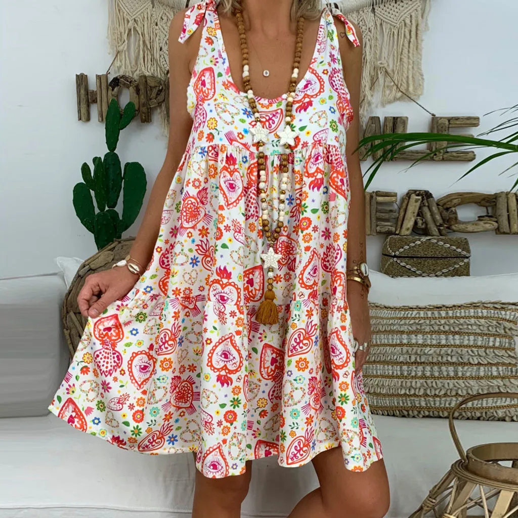 Vestido de verano para mujer, minivestidos holgados de fiesta sin mangas con estampado Floral, vestido de verano informal, vestidos de playa 2019|Vestidos| - AliExpress