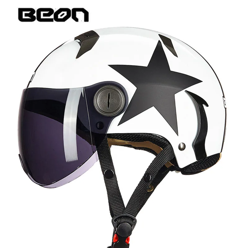 Capacete moto cross открытый шлем для мужчин и женщин, BEON 102 moto rcycle moto электрический велосипедный защитный шлем scoote dirt bike - Цвет: bright white star