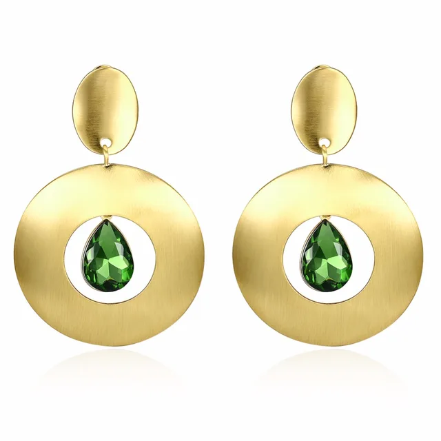 2017 New Fashion Women Earrings Gold Color Round Shape Hollow Out 2017 New Fashion Women Earrings Gold Color Round Shape Hollow Out Green Stone Pendant Party