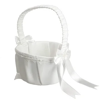 

White Ivory Bow Wedding Blower Basket Ceremony Festive Party Love Case Satin Flower Girl Basket