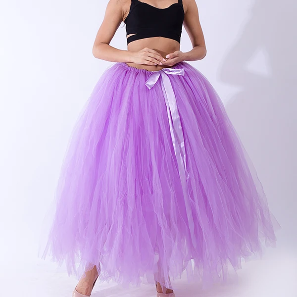 Ручная работа, модная фатиновая юбка длиной до пола для свадьбы, пышная Пышная юбка-пачка для взрослых, юбка-пачка для танцев, юбка-американка Faldas Saias Jupe - Цвет: Lavender