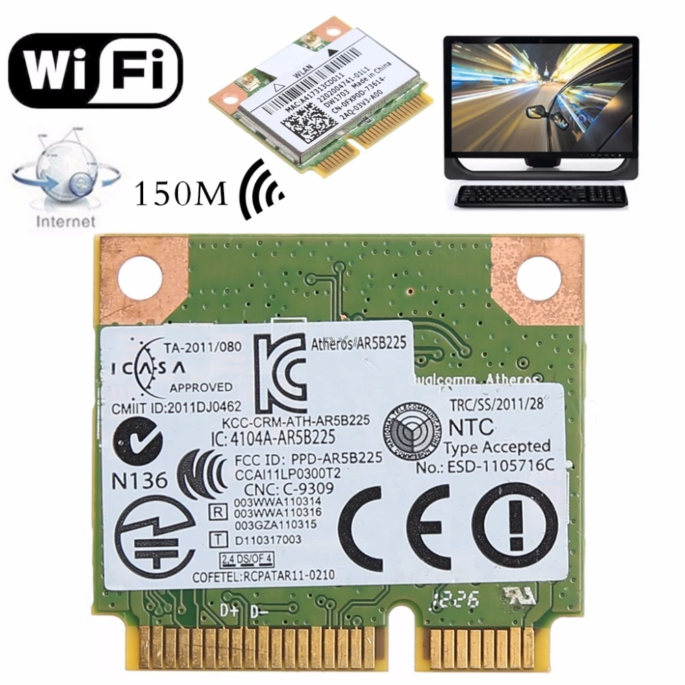 

Беспроводная мини-карта PCI-Express Bluetooth V4.0, Wi-Fi, для Atheros AR5B225, DELL DW1703 CN-0FXP0D