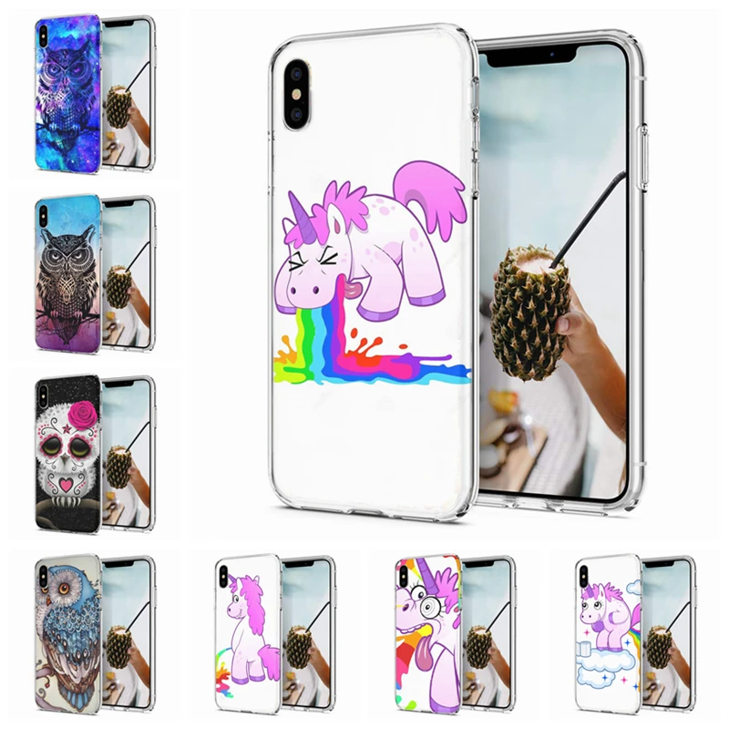 Soft Phone Case For iPhone X XS XR Covers TPU Colorful landscape Unicorn Owl Painted Fundas Max M038 |