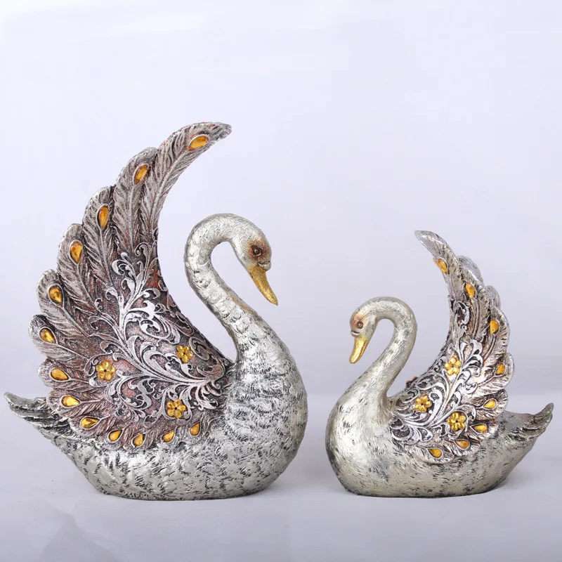 

Resin Handicrafts Silver Plated Couples Swan Home Decoration Creative Gift Present Souvenir Accessories Figurine Animal Statue