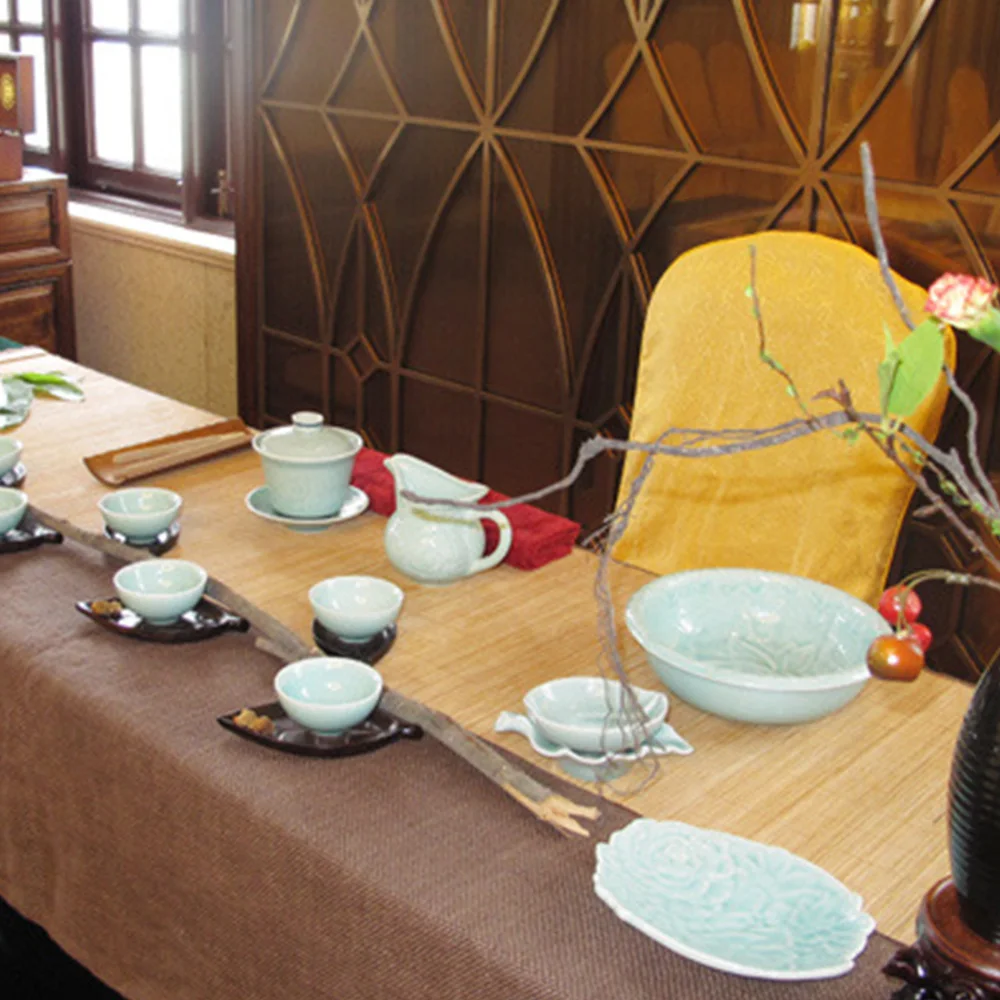 Yazi сплошной цвет Настольная дорожка бамбуковое зерно трикотажная крышка стола коврик для чайного столика чайная церемония аксессуары украшения